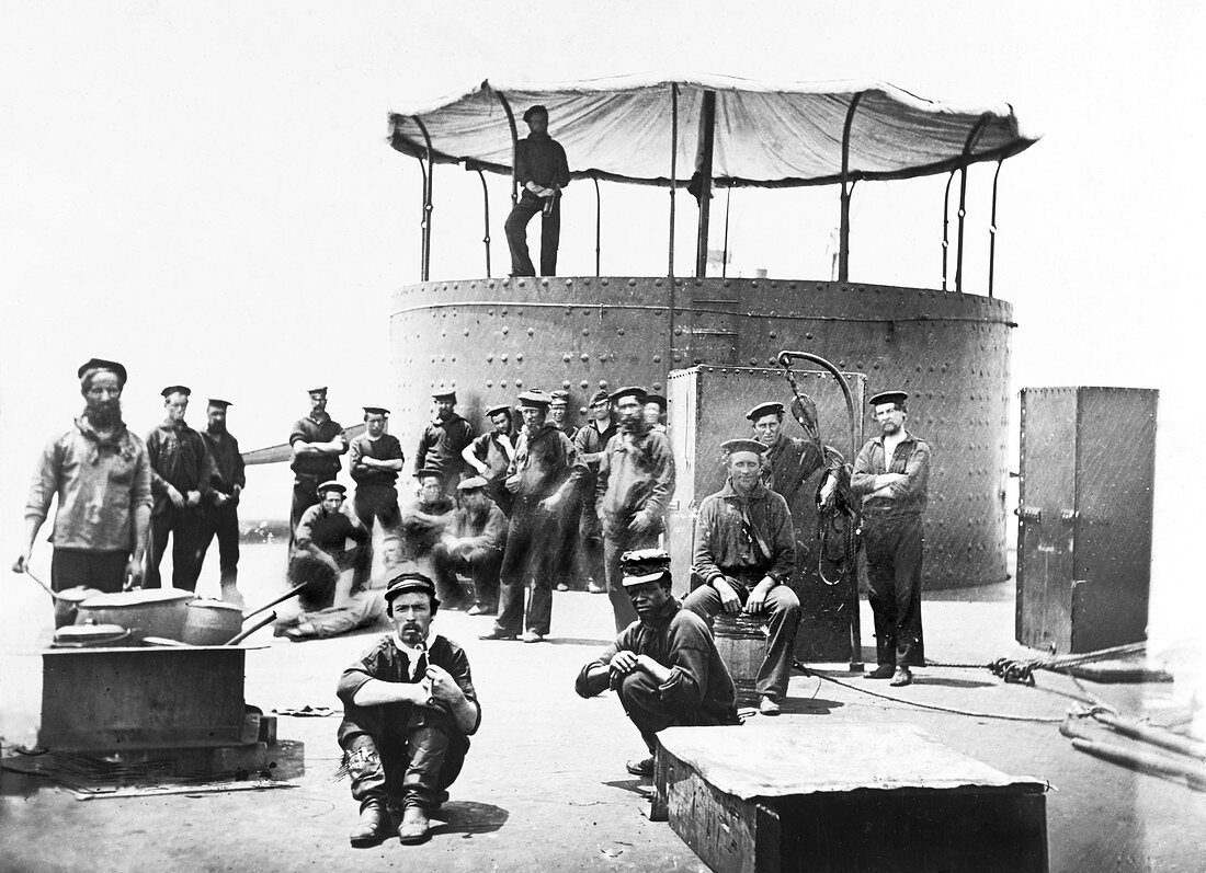 USS Monitor crew members on deck, 1862