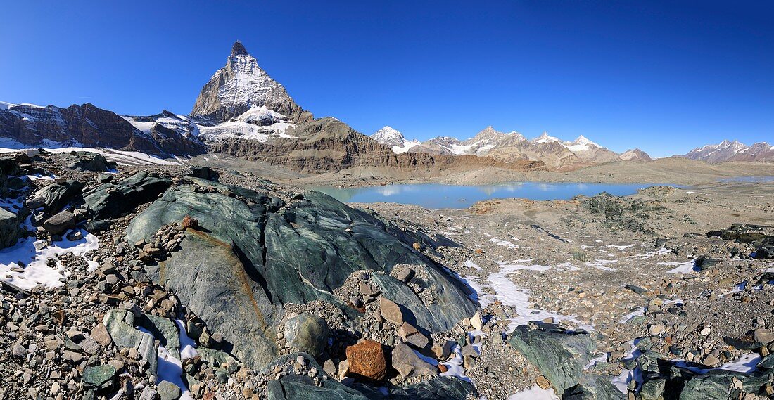 Matterhorn,glacial lake and serpentinite