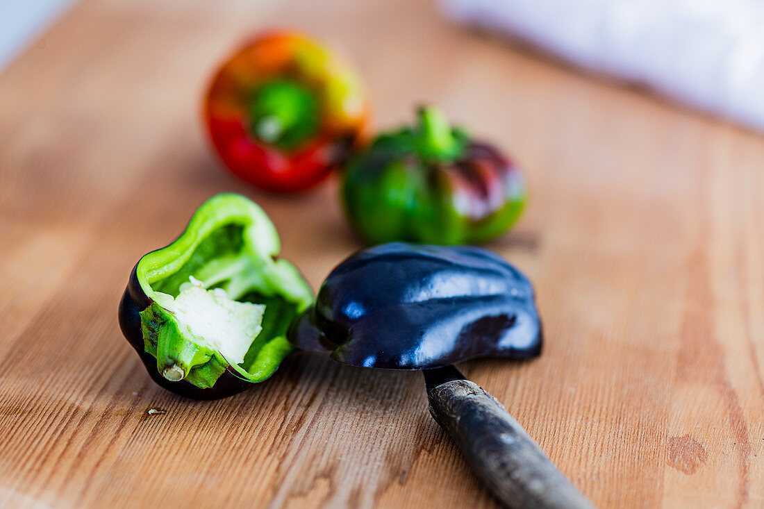 Peppers on a wooden background