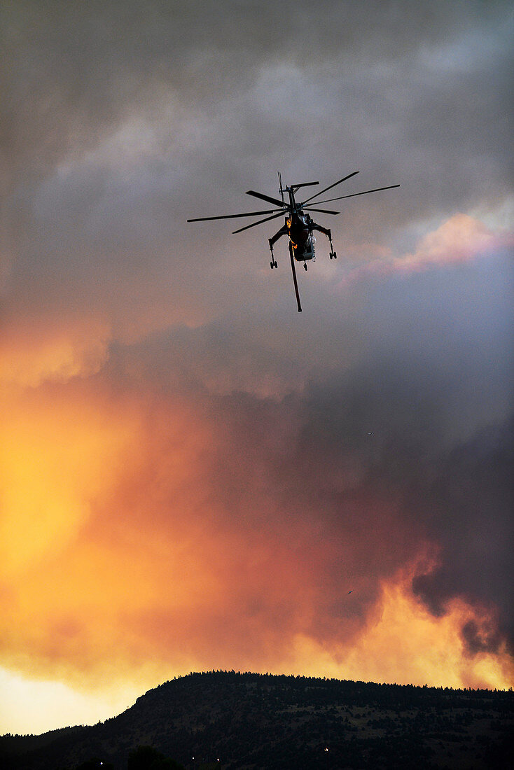 Helicopter fighting wildfire,Yosemite National Park,USA