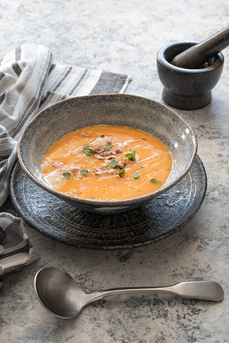 Pumpkin soup with hazelnuts and brown butter