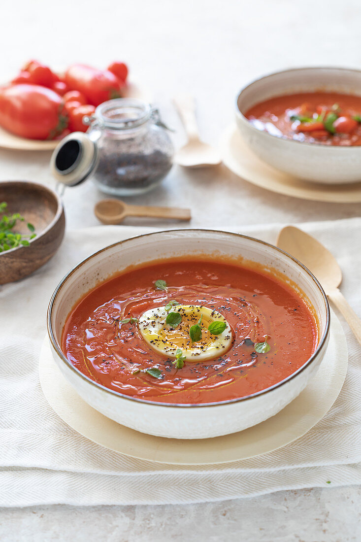 Tomato pepper salmorejo soup