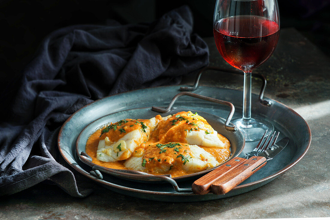 Spanish bacalao a la vizcaína (Basque style cod)