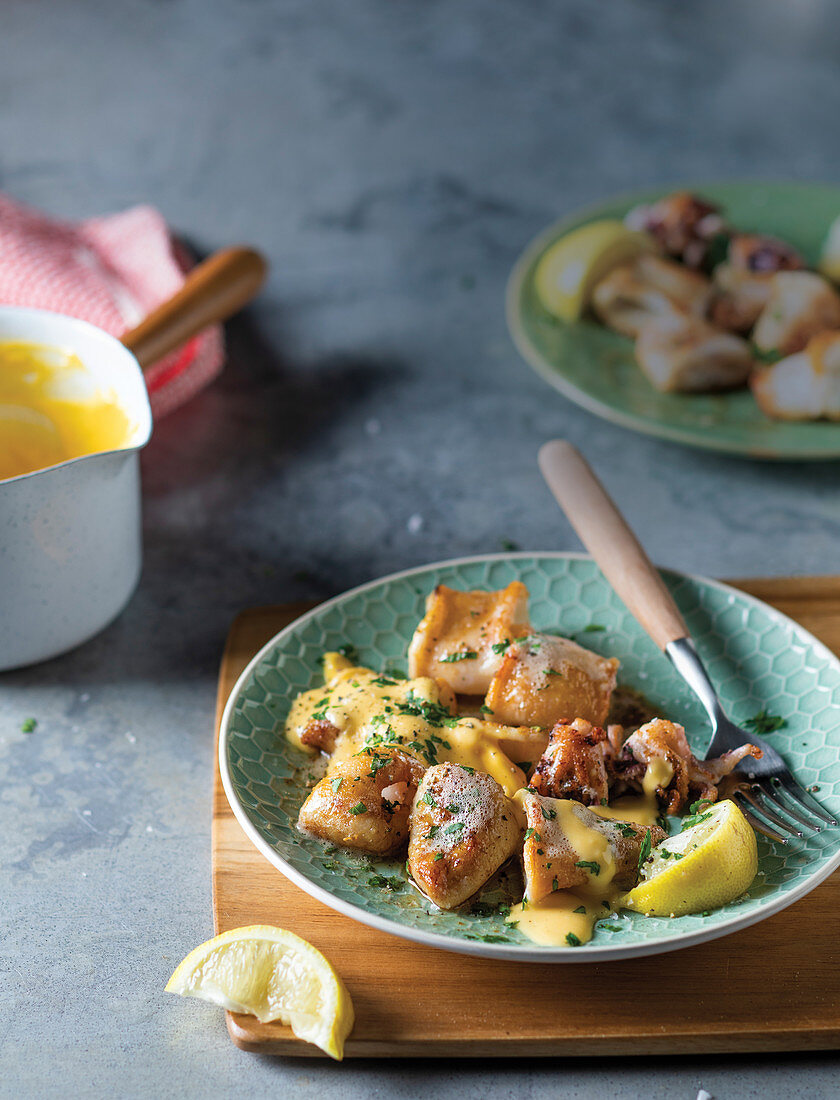 Pan-fried calamari with creamy citrus sauce