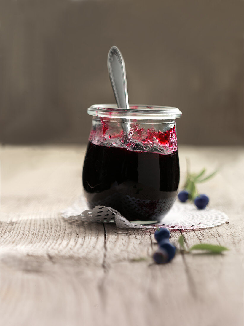 Jar of blueberry jam