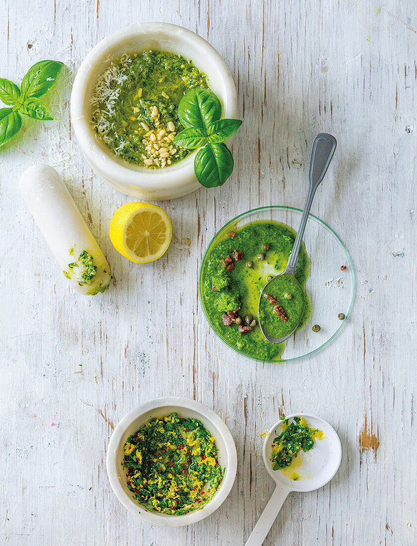 Basilikumpesto, Salsa Verde und Gremolata