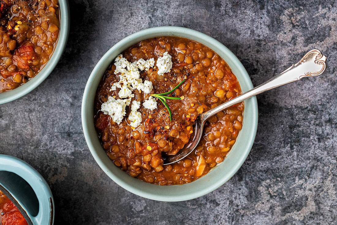 Greek lentil soup wit feta