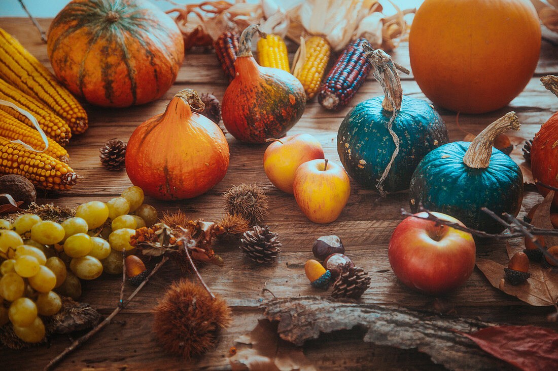 Autumn fruit over wood (Thanksgiving)