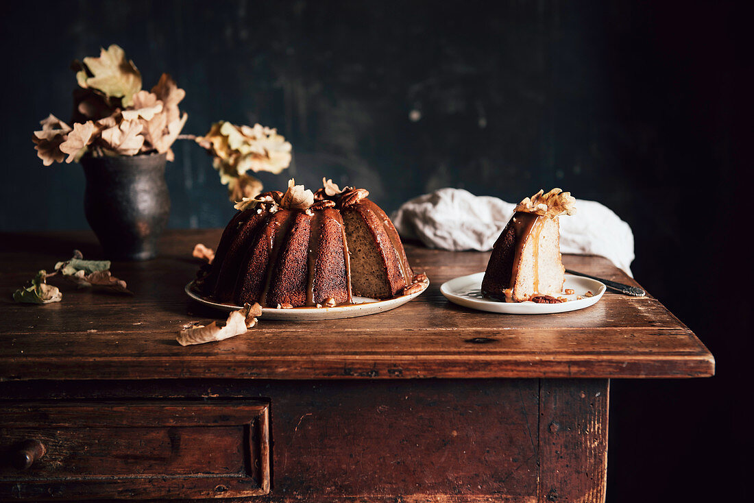 Banana Bundt Cake with Caramel Sauce