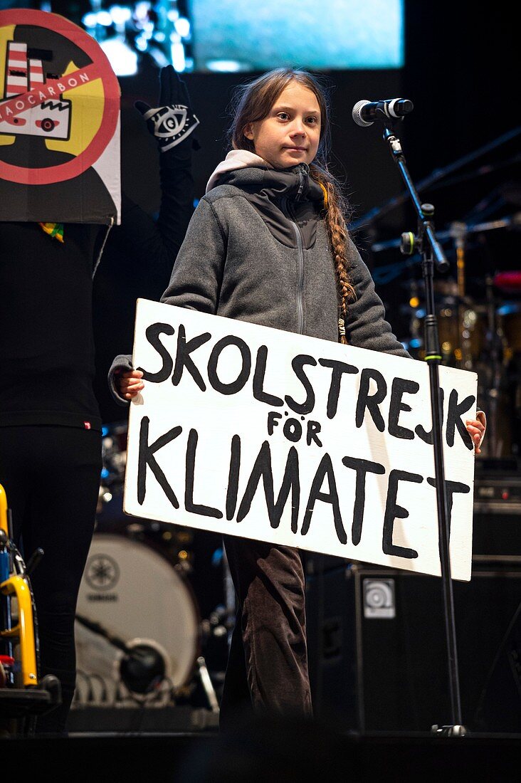 Greta Thunberg at climate change protest, Madrid, Spain, 201