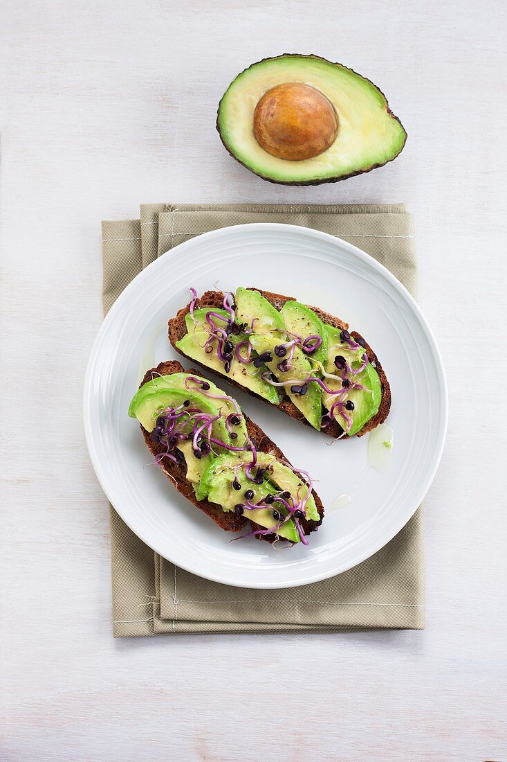 Avocado on toast with sprouts