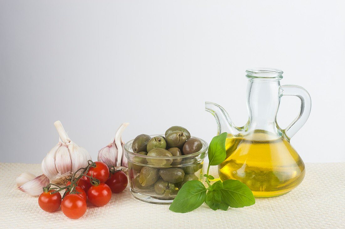 Olive oil,basil,garlic and tomato