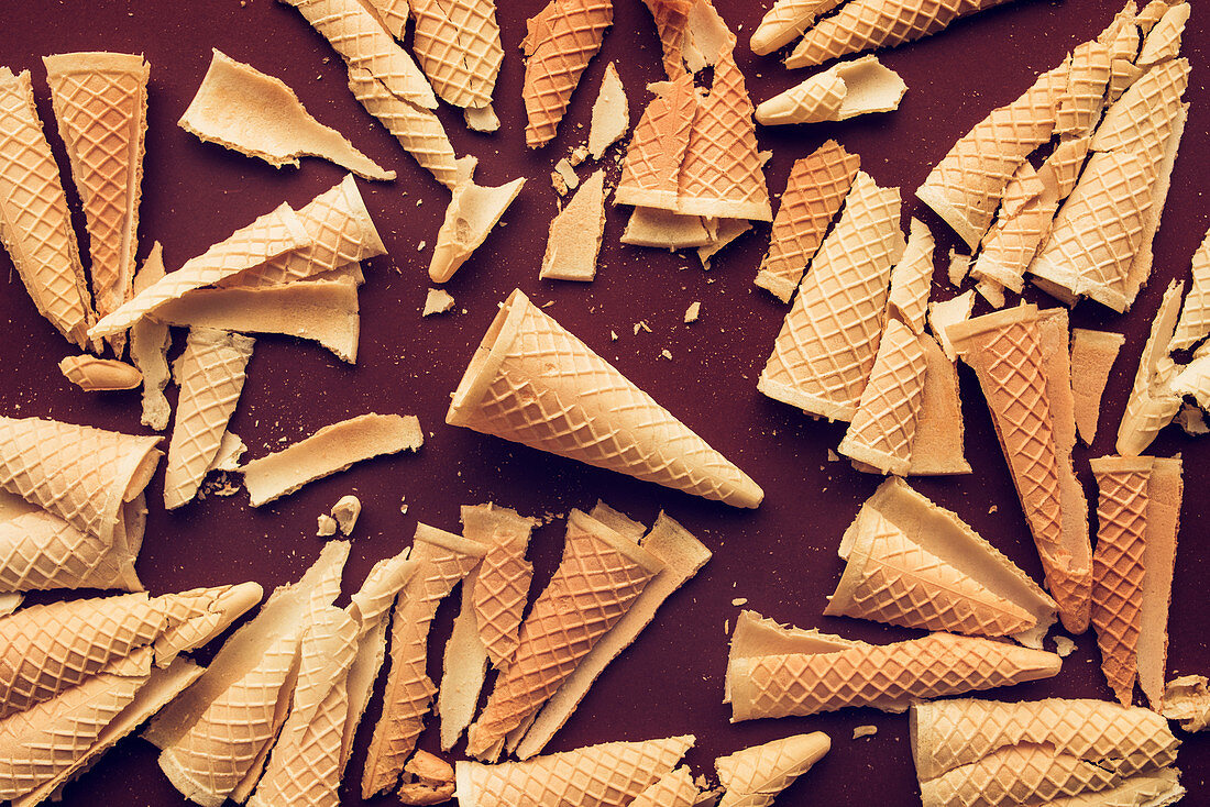 Crushed ice cream waffle cones