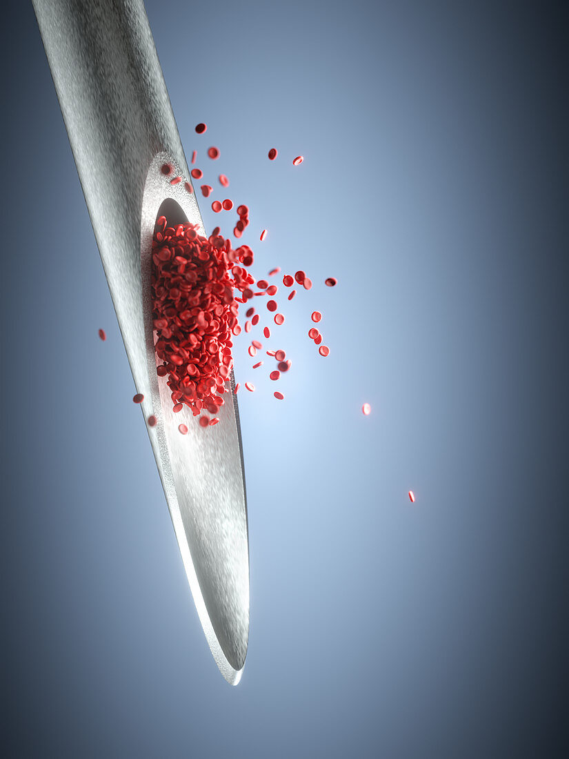 Hypodermic needle and blood,illustration