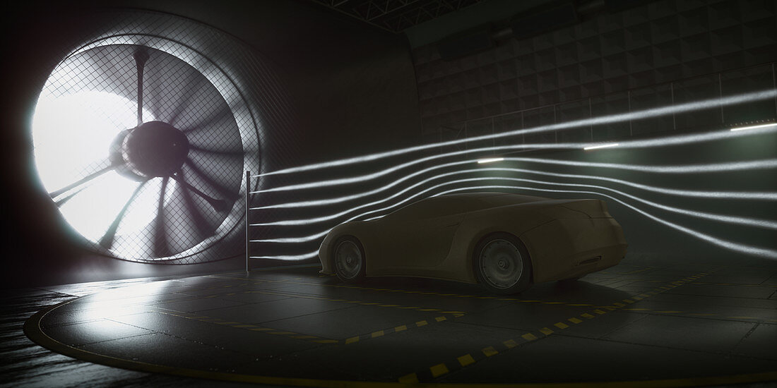 Car in wind tunnel,illustration