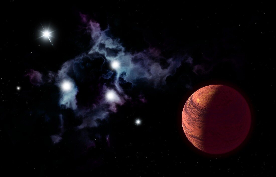 Brown dwarf and nebula, illustration