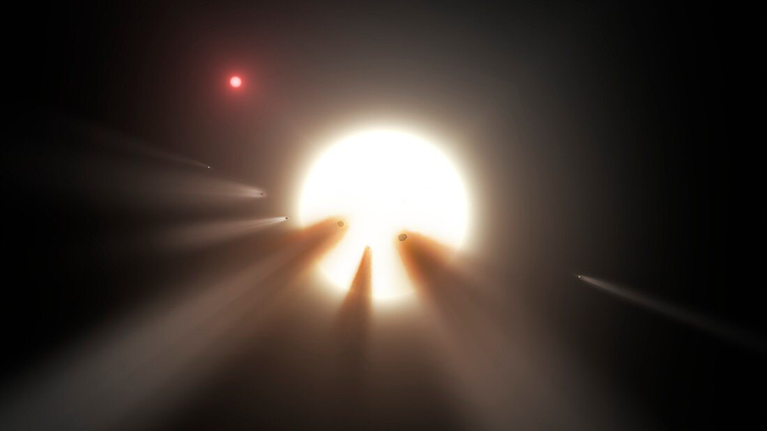 Shattered comet around alien star, illustration