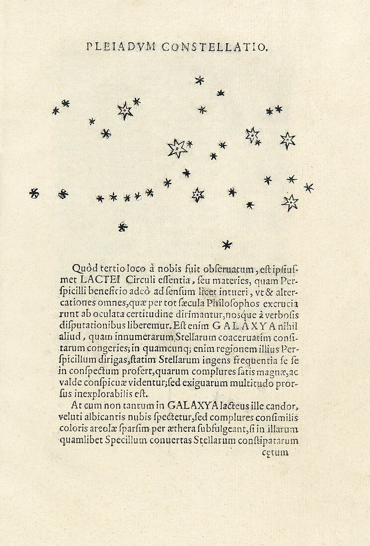 Galileo's observations of stars in the Pleiades, 1610