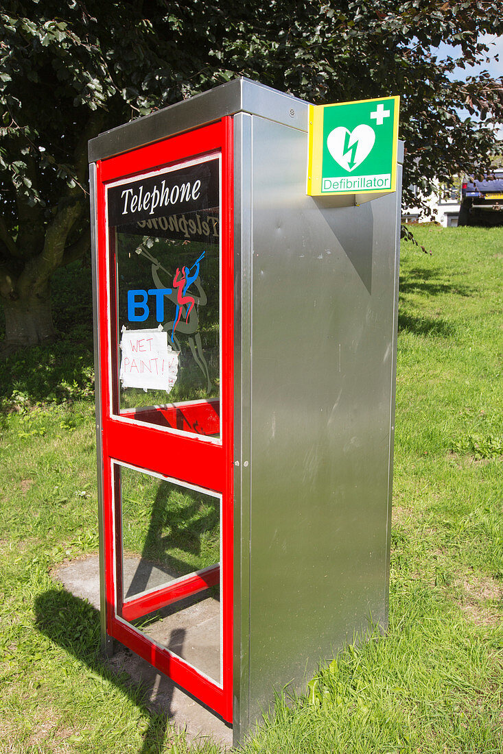 Defibrillator in phone box, UK