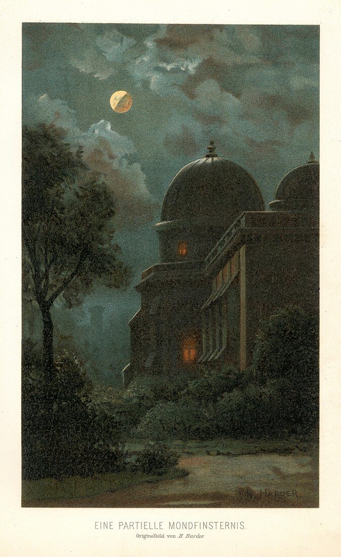 Partial lunar eclipse, 19th century illustration