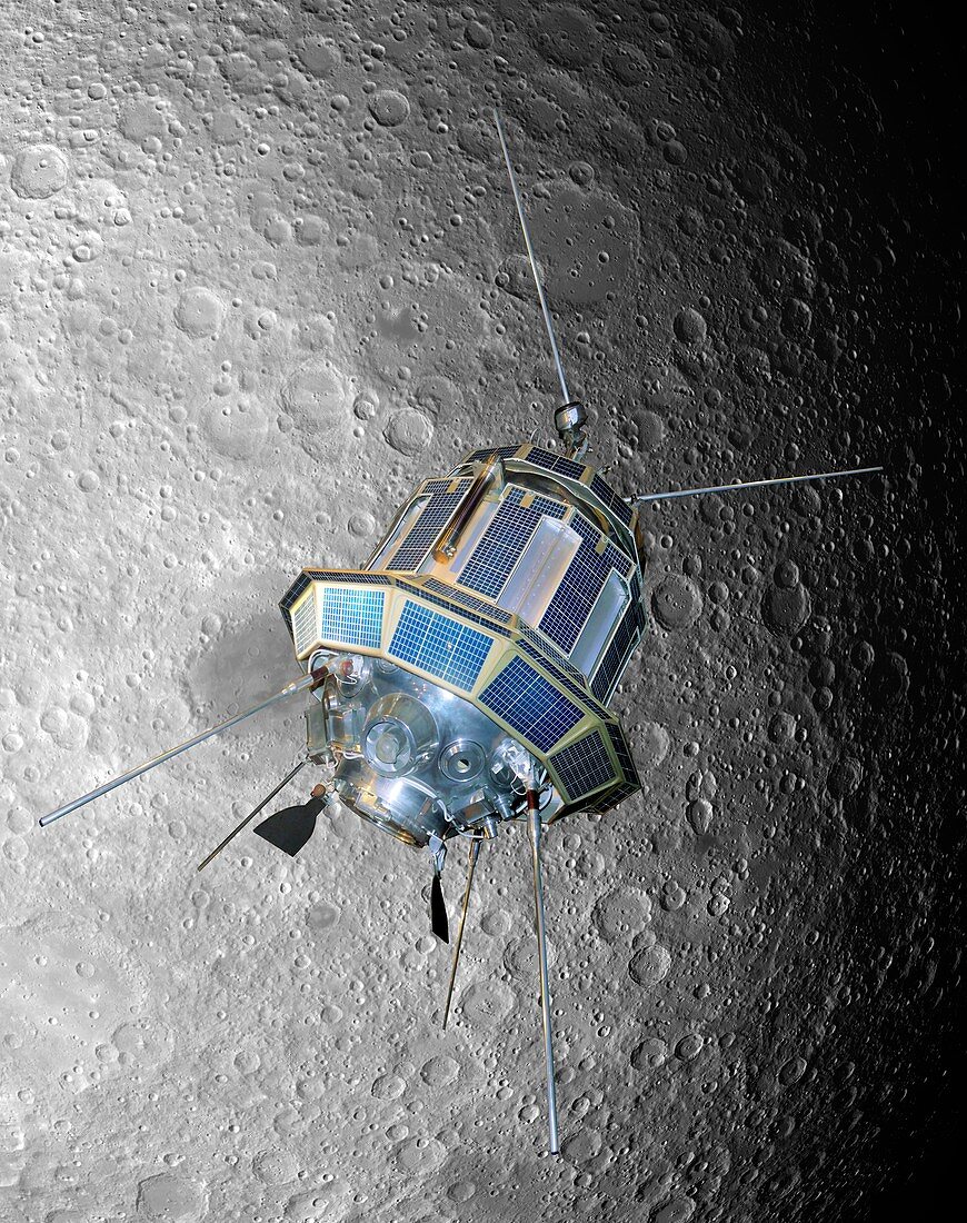 Luna 3 spacecraft orbiting the Moon, composite image