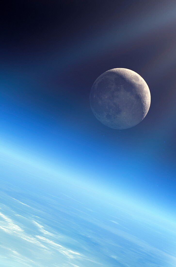 Crescent Moon from space, illustration