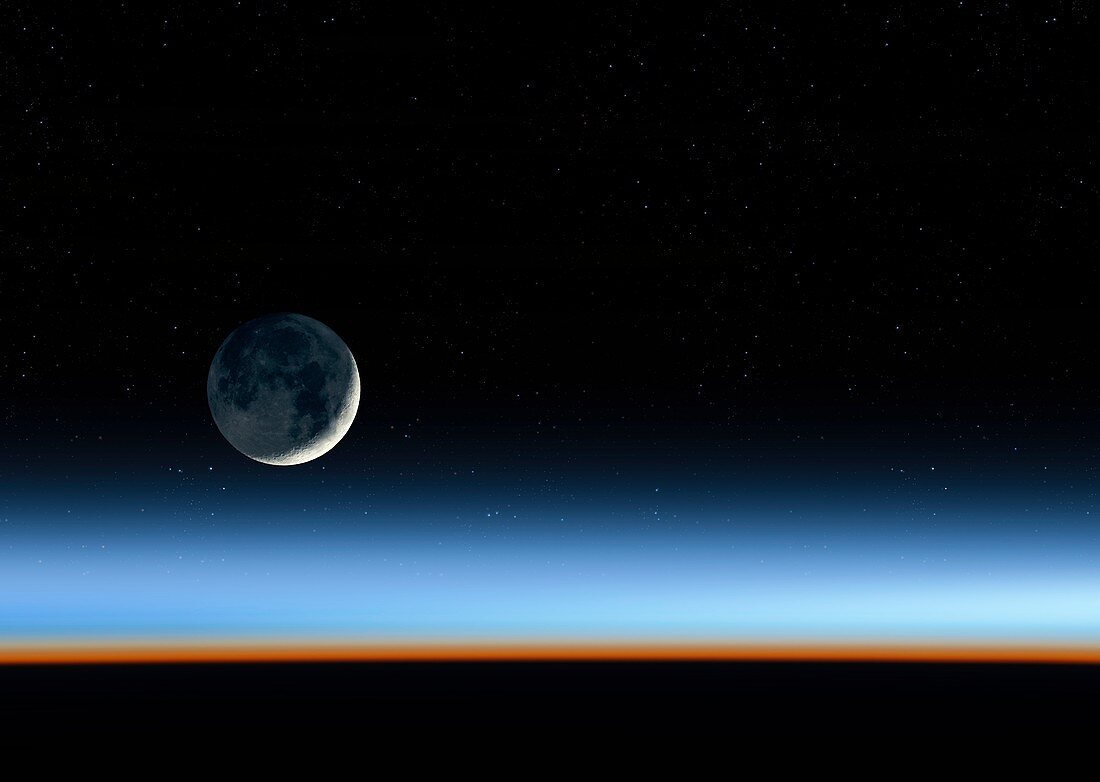 Crescent Moon over Earth's limb, illustration