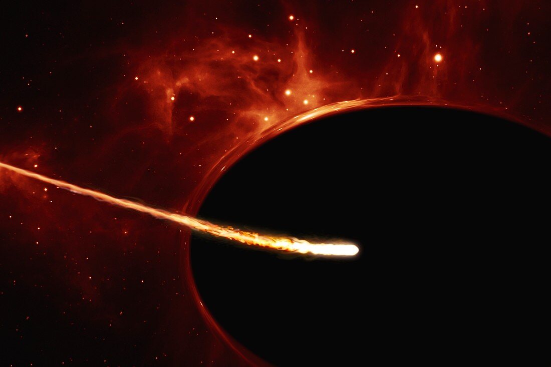 Star destruction by supermassive black hole, illustration