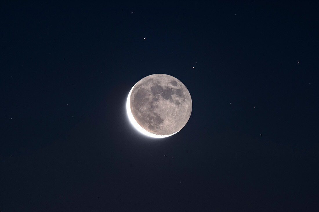 Crescent Moon with Earthshine and Saturn