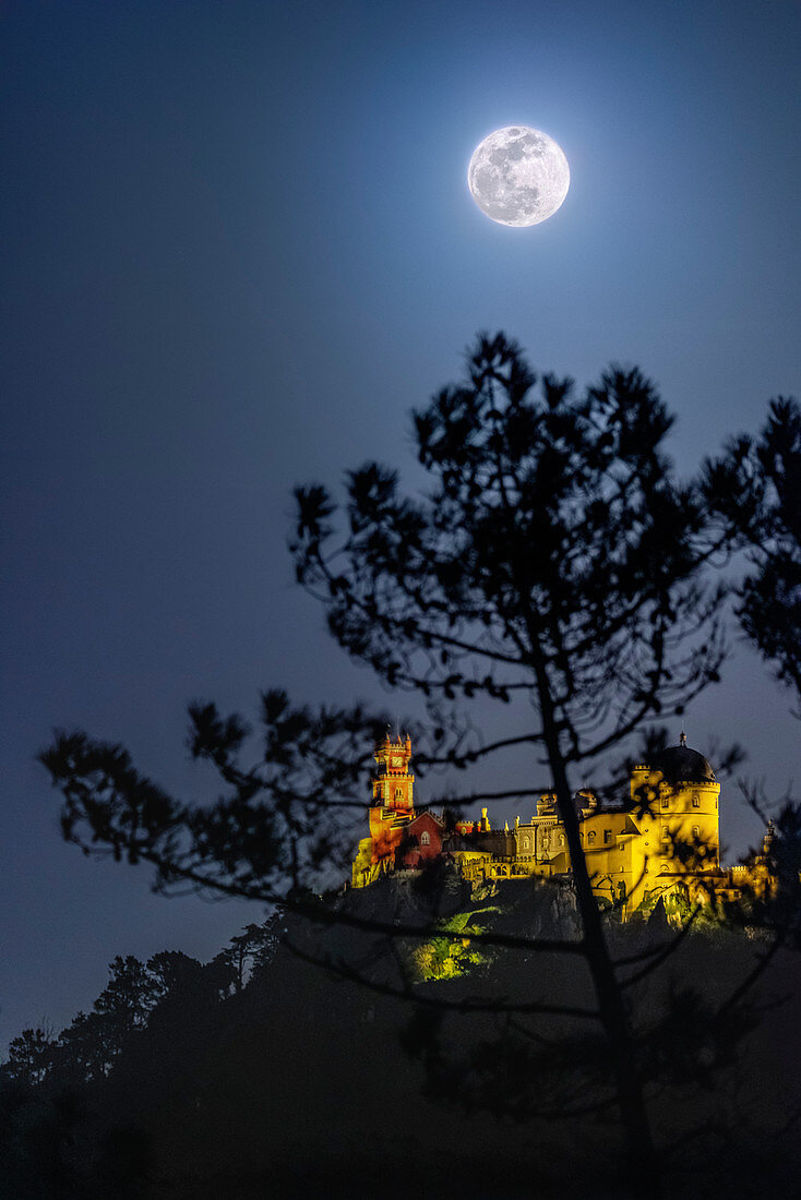 Supermoon over Pena Palace, Portugal