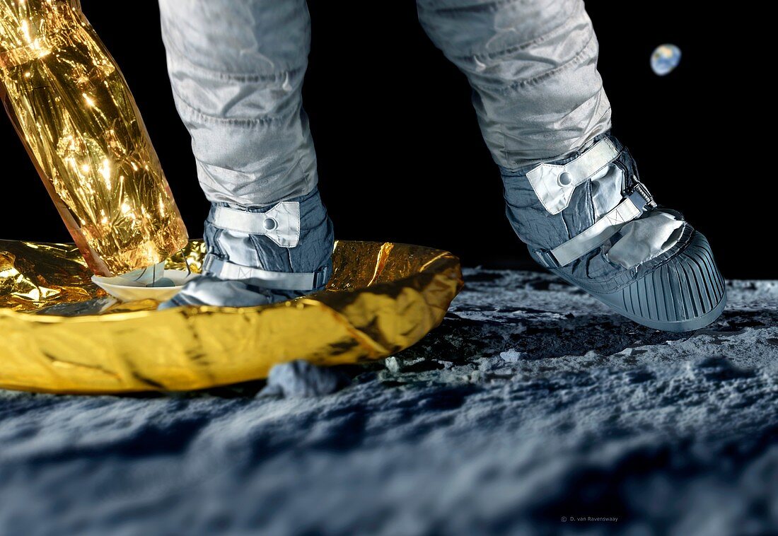 First step on the Moon, illustration