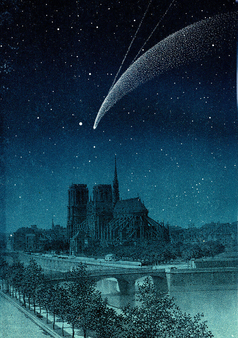 Donati's Comet over Notre-Dame, Paris, 1858, illustration