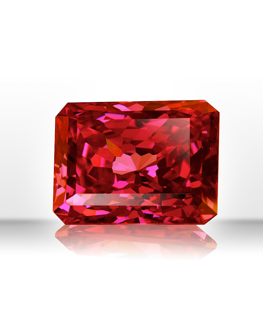 Red rectangular gemstone