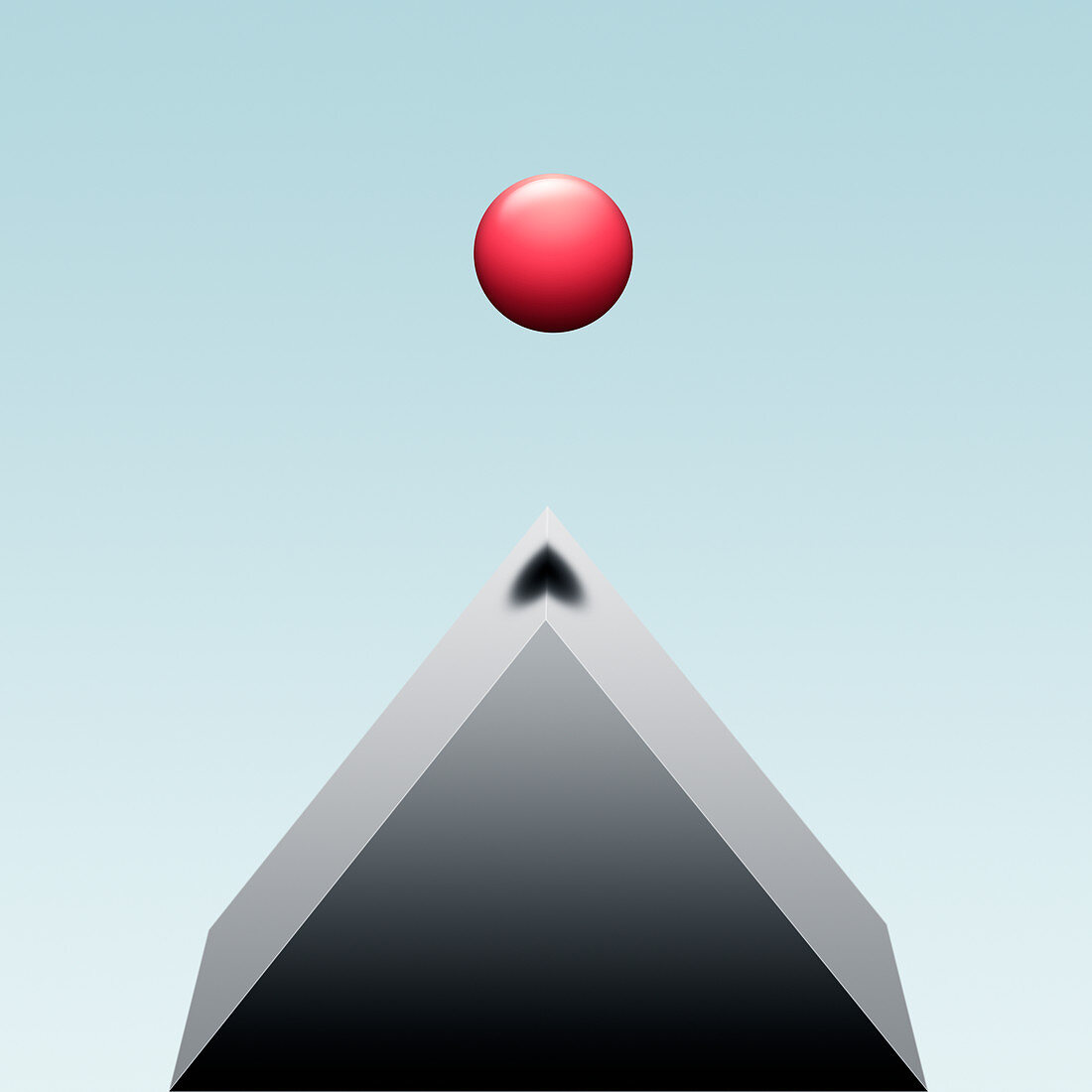 Ball suspended above pyramid, illustration
