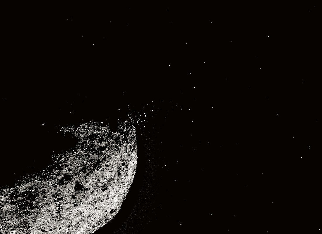 Particle plumes from Bennu asteroid, OSIRIS-REx image