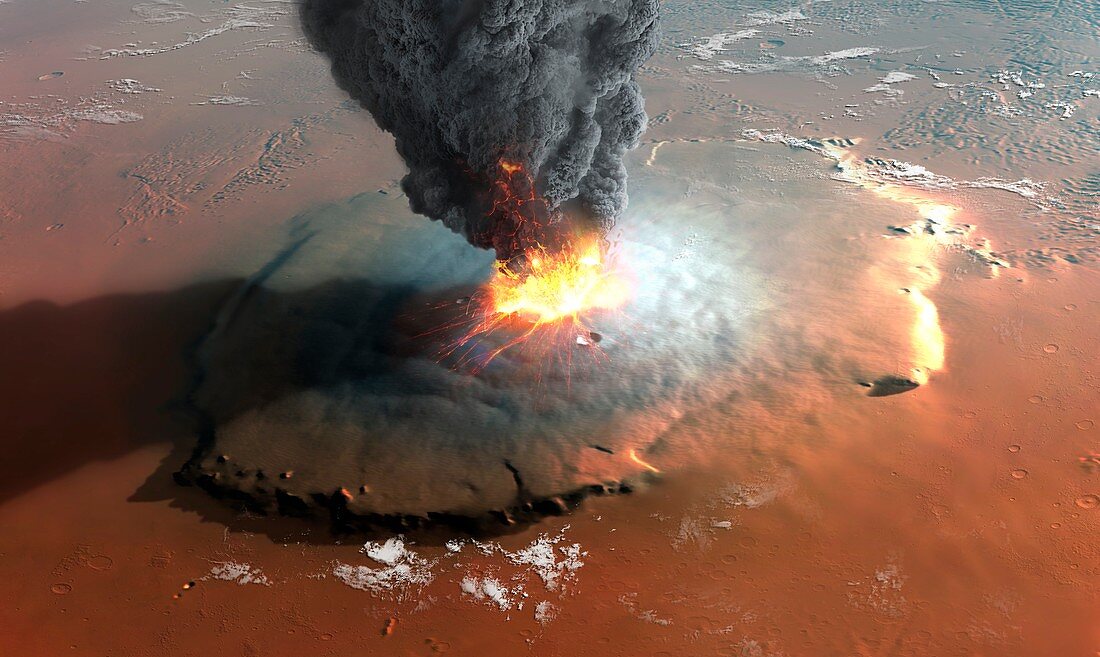 Olympus Mons erupting, illustration