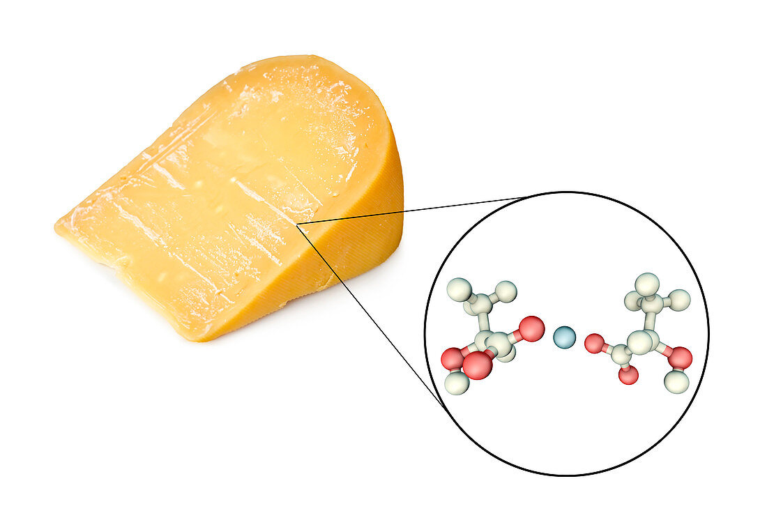 Calcium lactate crystals on cheese, composite image