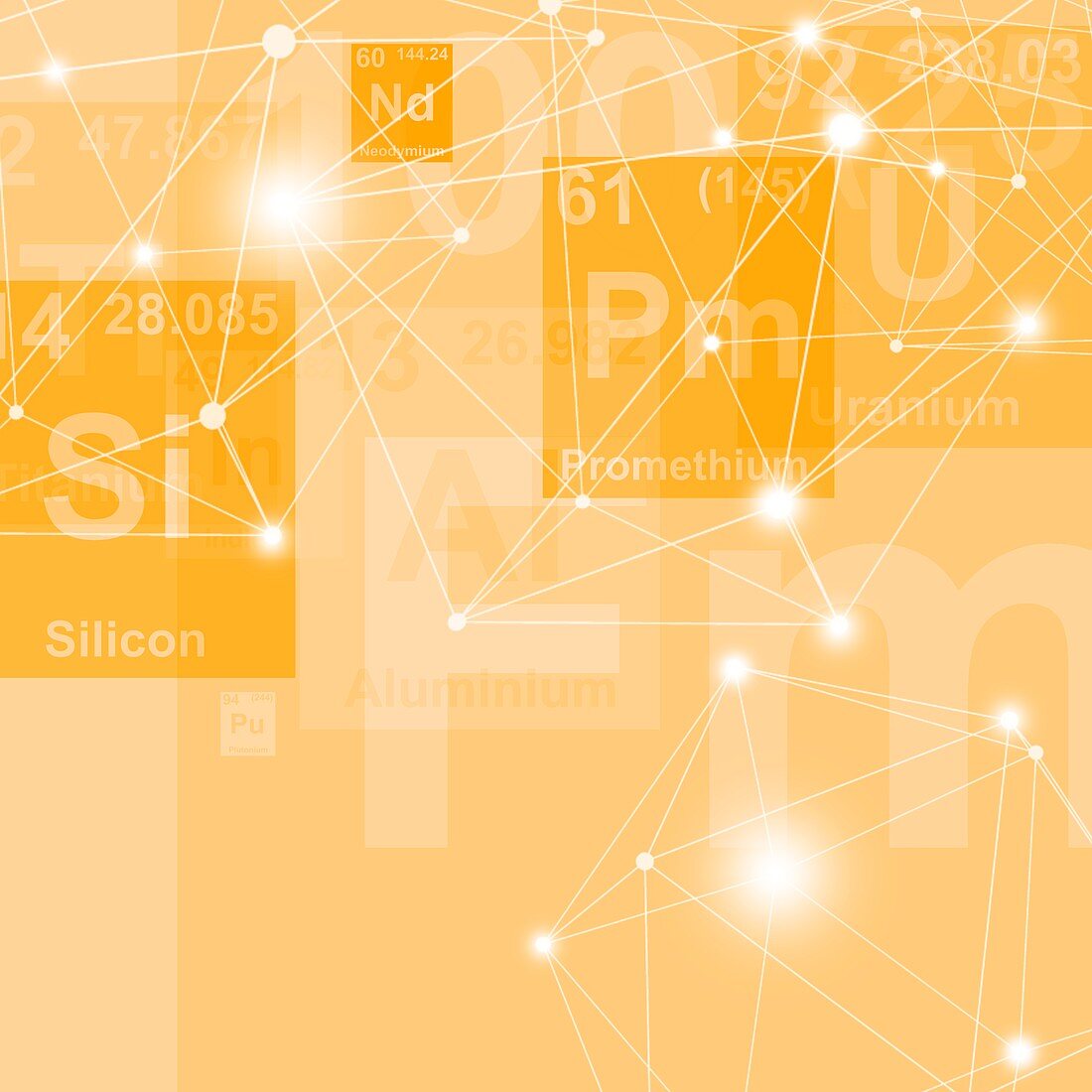Silicon and promethium chemical elements, illustration