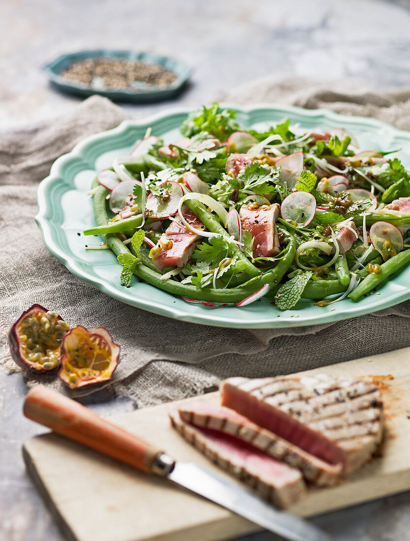 Grüner Bohnensalat mit Thunfisch und Radieschen