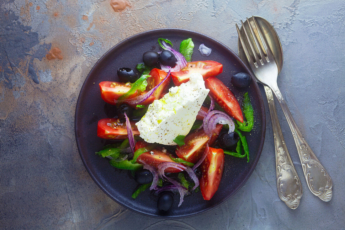 Greek salad with tomatoes and feta cheese