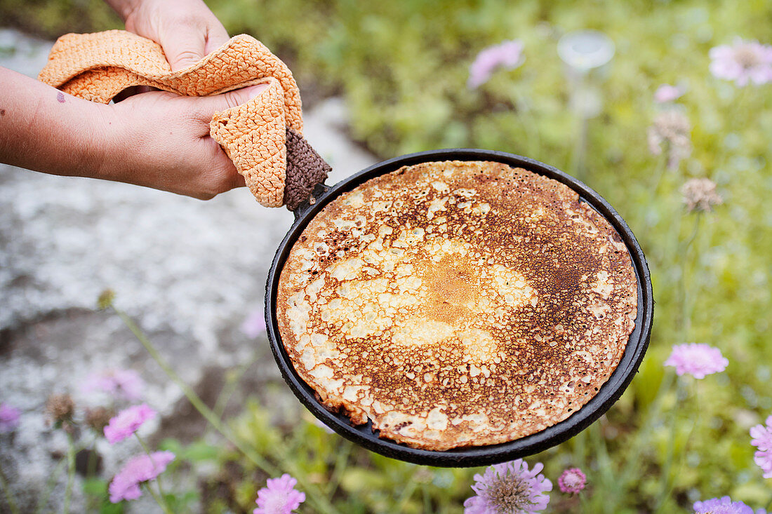 Fried pancake in a pan