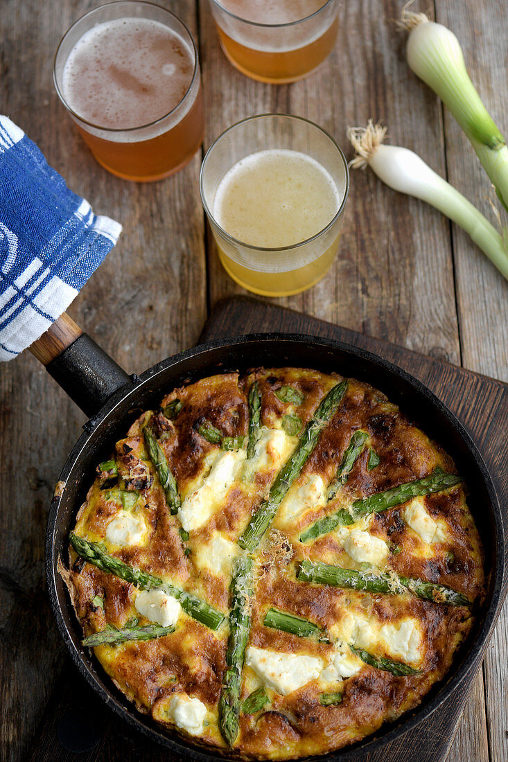 Asparagus fritatta with parmesan cheese and feta