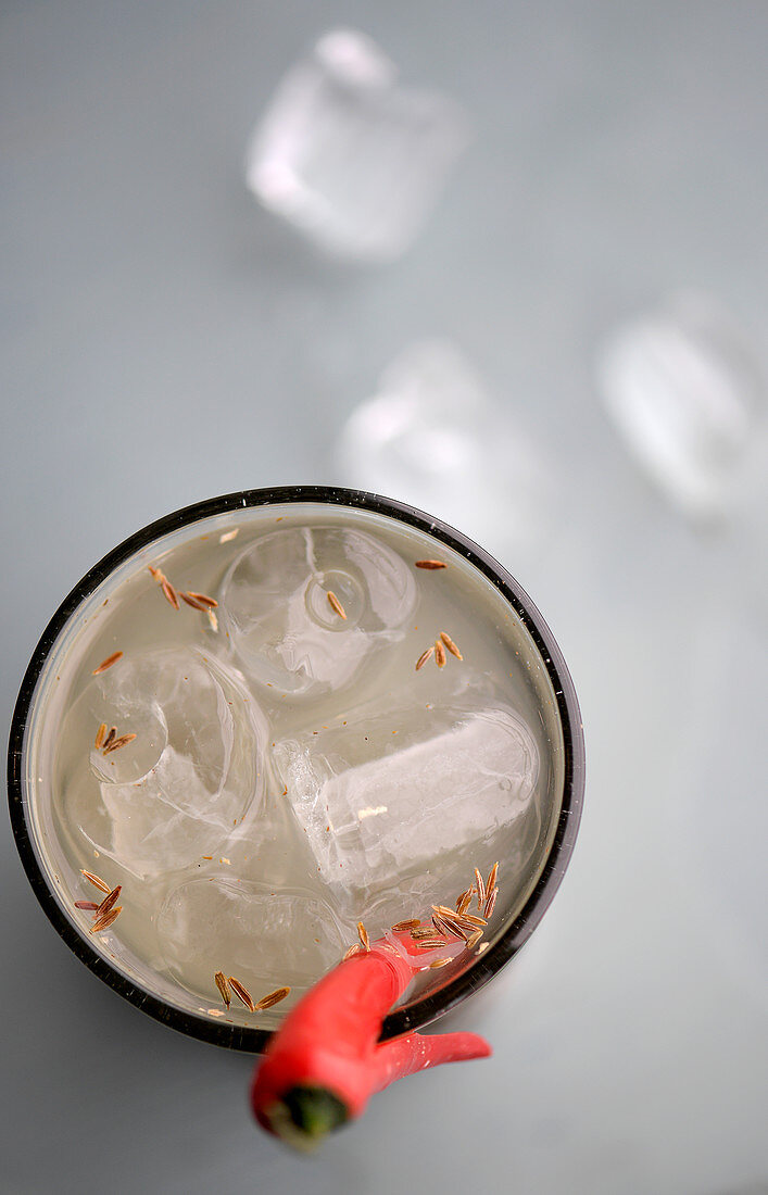 Nimbu Pani (Fresh Lime Soda) with chili peppers