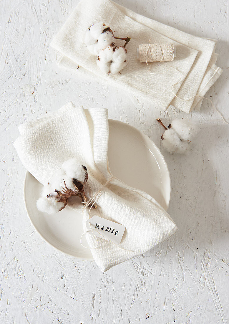 Cotton bolls decorating napkins