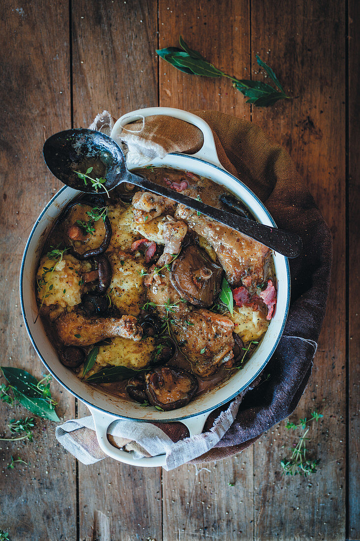 Chicken and mushroom stew with dumplings