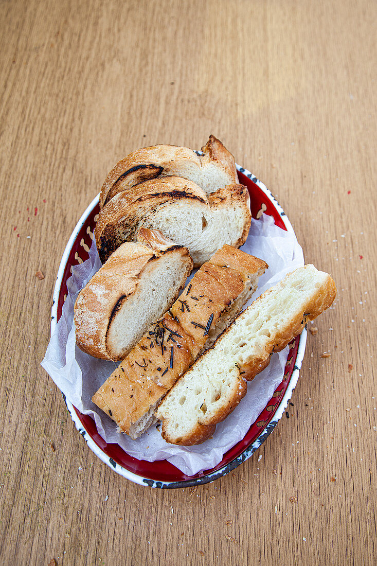 Grilled white bread and focaccia