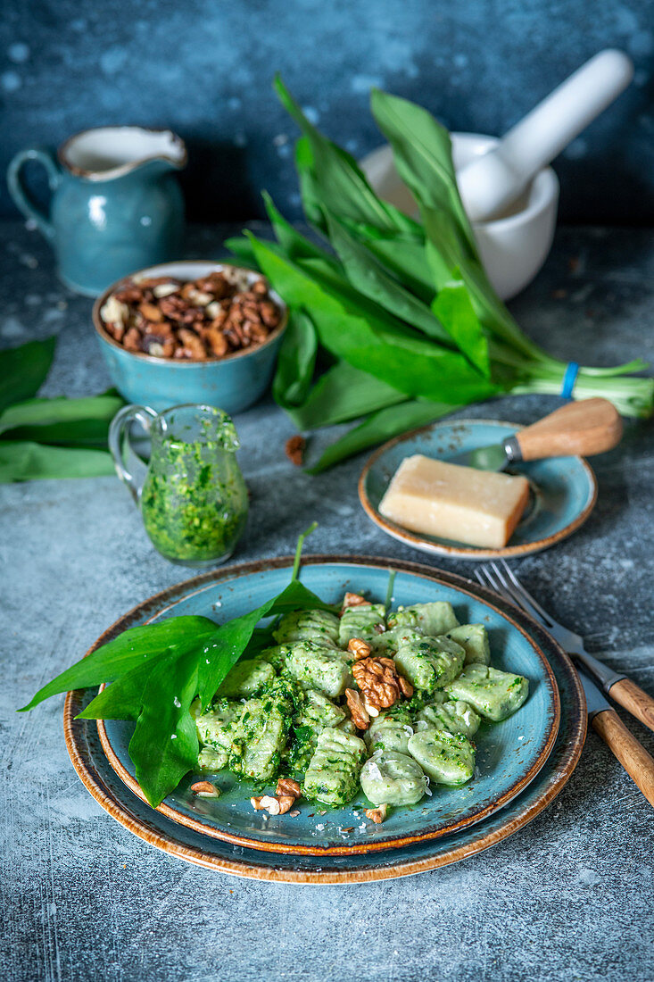 Wild garlic potato gnocchi with pesto