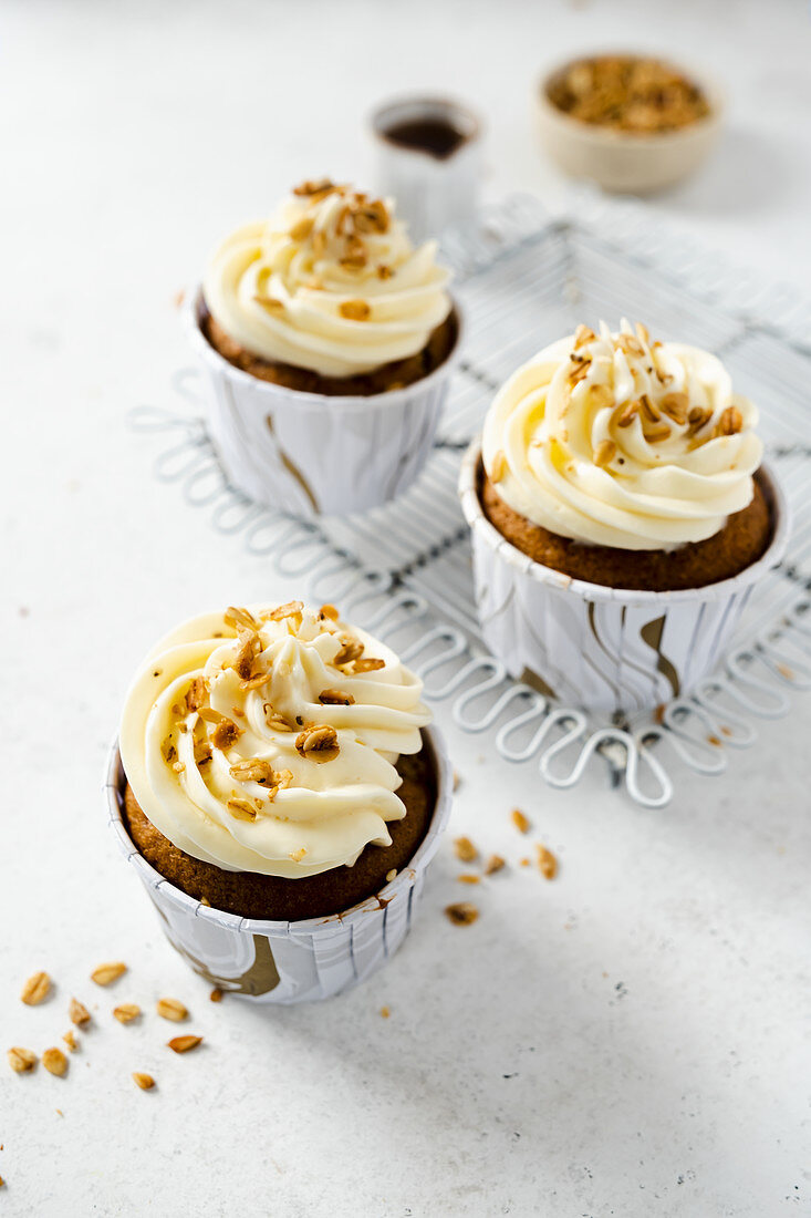 Apple hazelnut muffins sweetened with honey and tagatose with frosting