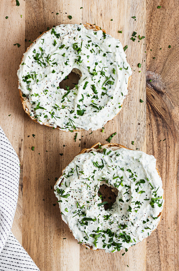 Bagels with herb cream cheese