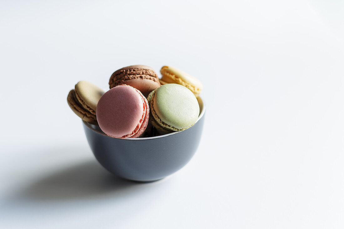 Bowl of fresh colorful macaroons